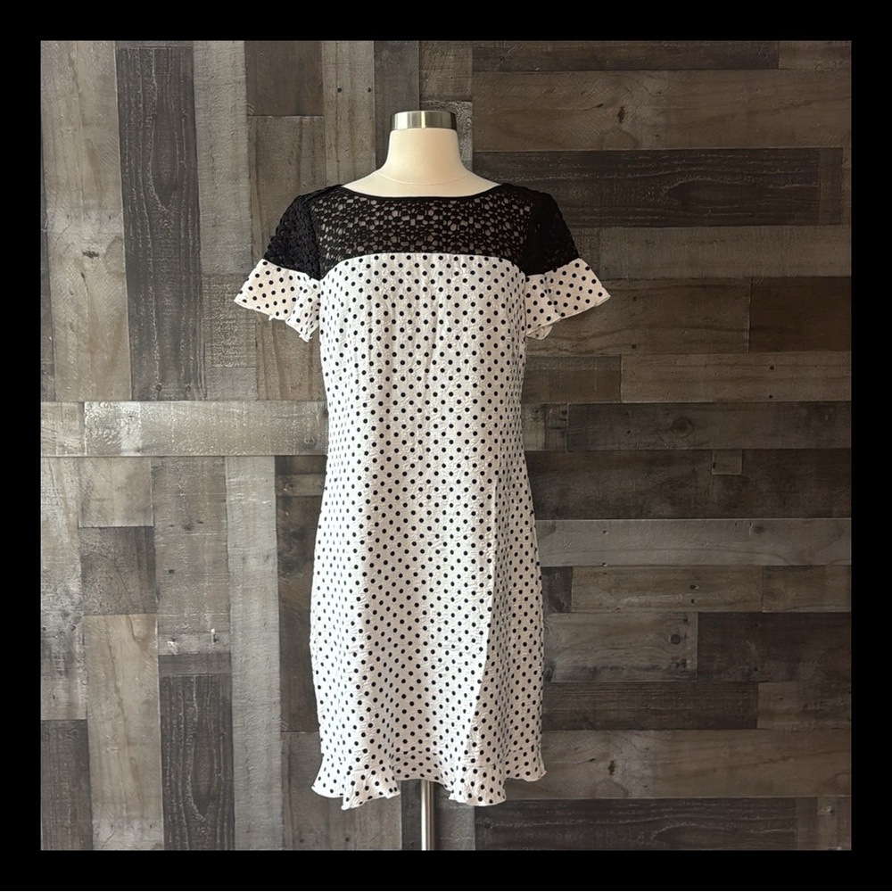 Karl Lagerfeld midi dress size 6 designer polka dot lace floral cocktail party